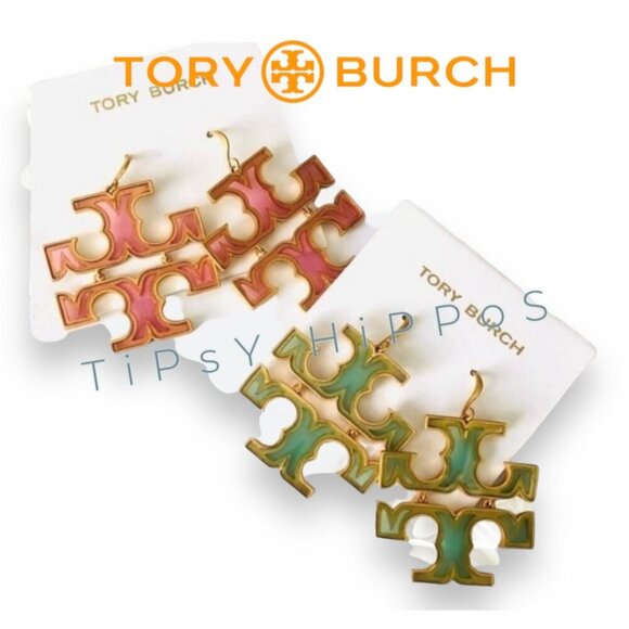 Tory Burch Miller Green and Gold Logo Earrings - Picture 5 of 6